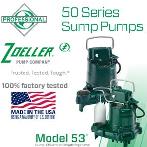 The Zoeller Sump Pump M53 and Model 50 Series are made and tested in the USA and are high quality.